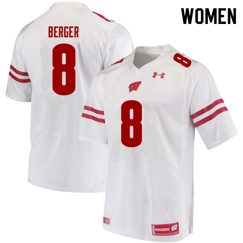 Wisconsin Badgers Women's #8 Jalen Berger NCAA Under Armour Authentic White College Stitched Football Jersey XH40F34QX
